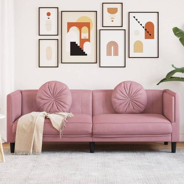 vidaXL Sofa mit Kissen 3-Sitzer Rosa Samt 372645