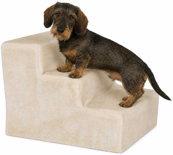 lionto Hundetreppe, weich gepolstert & gelenkschonend, rutschfest & stabil, mit abnehmbarem Plüschbezug, 46x36x34 cm, beige