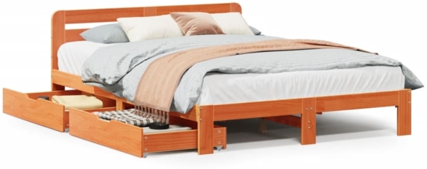 vidaXL Massivholzbett ohne Matratze Wachsbraun 160x200 Kiefernholz 3309853