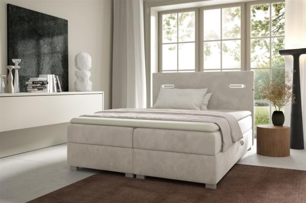 Boxspringbett Schlafzimmerbett CAPRICE 160x200cm Stoff Creme inkl. Ambiente-LED