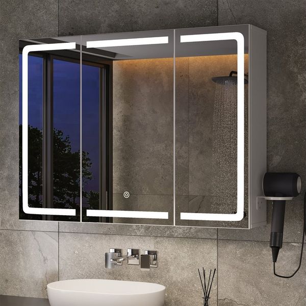 Bealife Spiegelschrank Badezimmerschrank Wandschrank, B:80/100CM (mit Haartrockner-Halter)