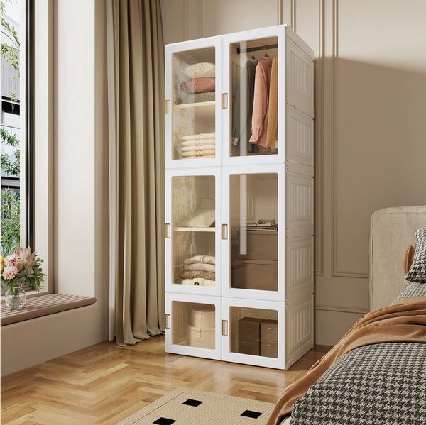 PXloue Kleiderschrank Hochschränke Garderobe Faltbares Design (10 Fächer, 6 Türen) Mehrzweckschrank für Schlafzimmer Ankleidezimmer