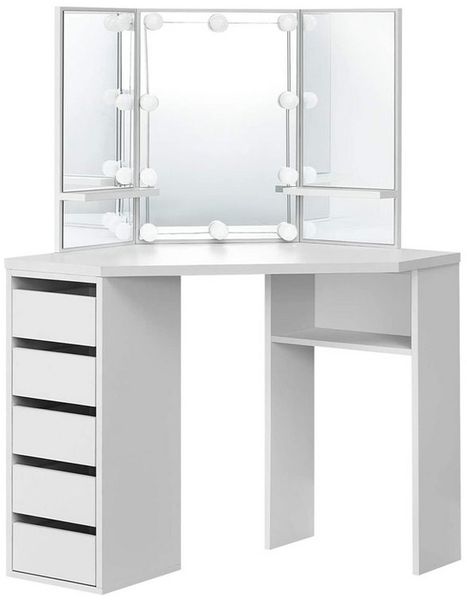 ML-DESIGN Schminktisch Frisierkommode aus MDF Holz mit Spiegel Make-up Tisch Eckschminktisch (2-St), Kosmetiktisch Weiß mit LED Beleuchtung Hocker Kommode Frisiertisch