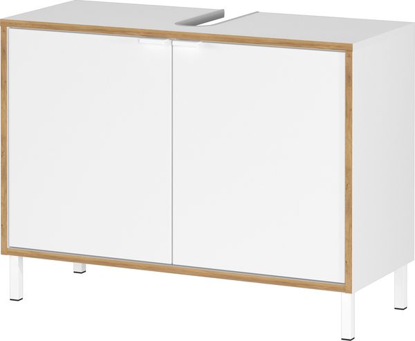 Germania Waschbeckenunterschrank 5000-513 GW-Topeka, in Weiß/Eiche, mit Siphonaussparung, 80 x 60 x 34 cm (BxHxT)