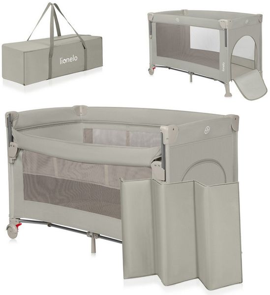 Lionelo Ellen 3 in 1 Reisebett von 0 bis 3 Jahren, Beistellbett für Neugeborene und ältere Kinder bis 15 kg, 2 Matratzenhöhen, Befestigungsgurte, seitlicher Reißverschluss, 2 Rollen, Tasche