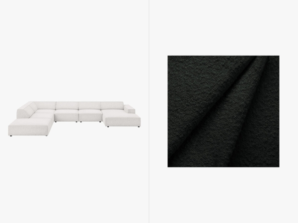 Micadoni Panorama-Ecksofa Jodie 7-Sitzer Links Boucle Baloo Schwarz