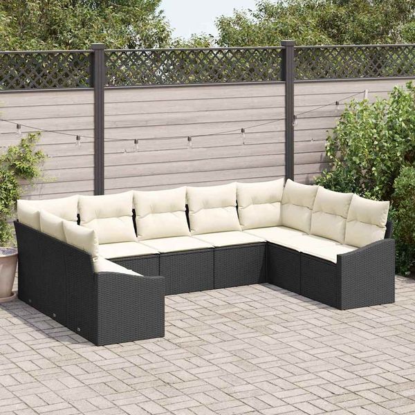 vidaXL Sofa Set mit Kissen 9 pcs Schwarz Poly Rattan 3346877