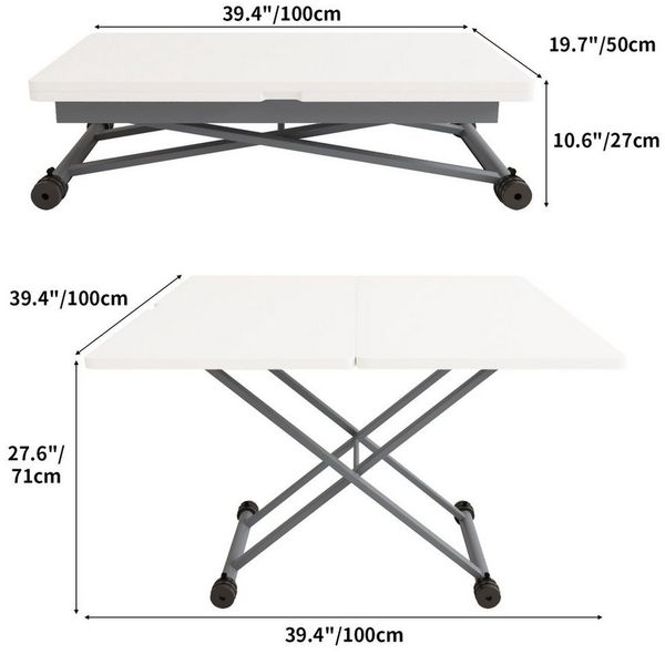 VOWNER Couchtisch 3-in-1, Höhenverstellbar & Ausziehbar, Esstisch, Wohnzimmertisch (1-St), Platzsparend & Umwandelbar für Ess- & Wohnzimmer