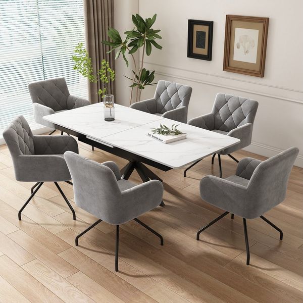 HAUSS SPOLE Polsterstuhl 6er Set mit Rautenmuster, Sessel mit 4 Metallbeinen, Samt, Hellgrau (6 St)