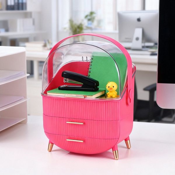 Nettlife Make-Up Organizer Kosmetikorganizer mit 2 Schubladen Aufbewahrungsbox(26x16x38 cm), Weiß Rosa Hellgrün Dunkelgrün Magenta Silber Gold Rot Dunkelblau