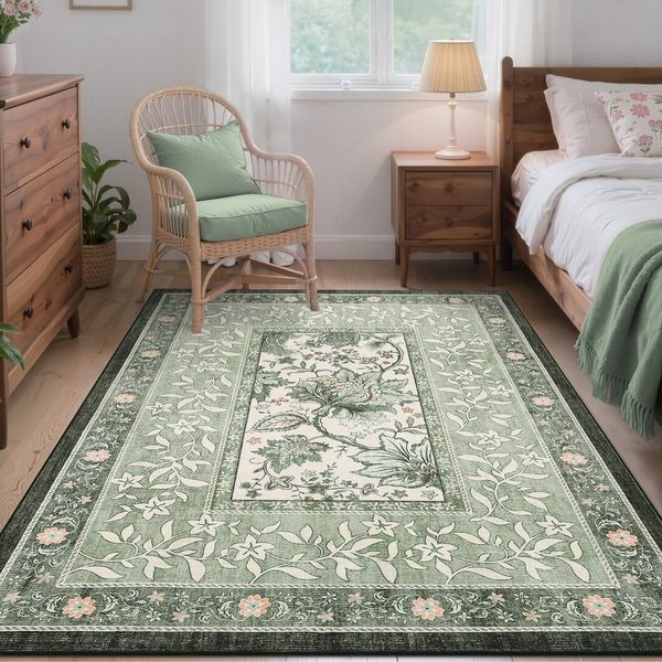 GarveeMore Teppich Flachflor-Teppich im floralen Landhausstil, rechteckig, Höhe: 5 mm, 100% Polyester, TPR-Unterseite, zusammenlegbar
