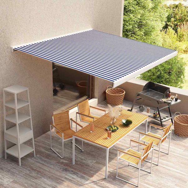 vidaXL Motorisierte Kassetten-Markise 350x250 cm Blau und Weiß 3052656
