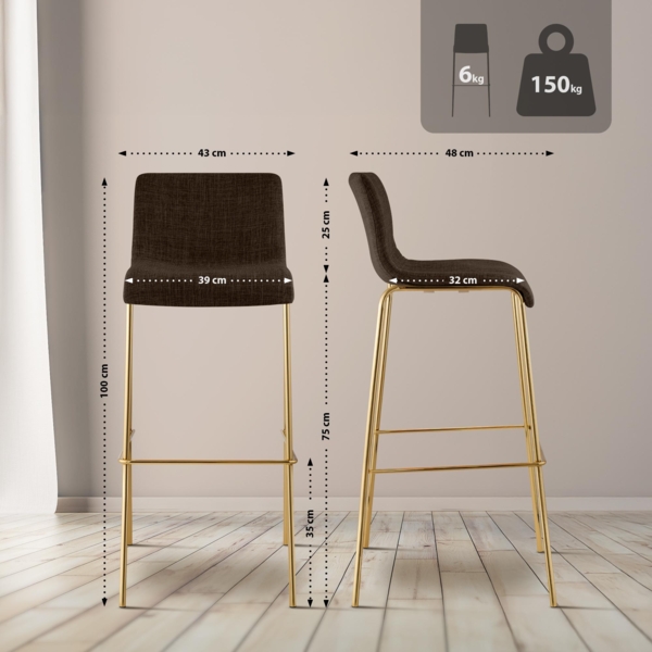CLP Barhocker Hover stapelbar Stoffbezug Vierfußgestell Goldoptik bis 150 kg,braun Bild 2
