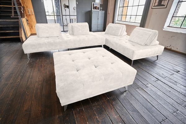KAWOLA Sofa WIOLO Ecksofa velvet mit Hocker cremeweiß 80 x 350 x 350 cm