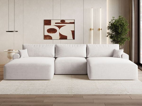 GRAINGOLD Ecksofa Serene U, Couch U-Form mit Schlaffunktion, Wohnlandschaft, Losen Kissen, Velour-Stoff, Grau
