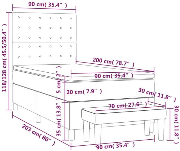 vidaXL Boxspringbett mit Matratze Schwarz 90x200 cm Samt 3138063 Bild 8
