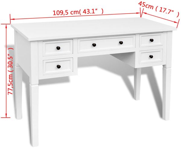Schreibtisch mit 5 Schubladen weiß Bild 6