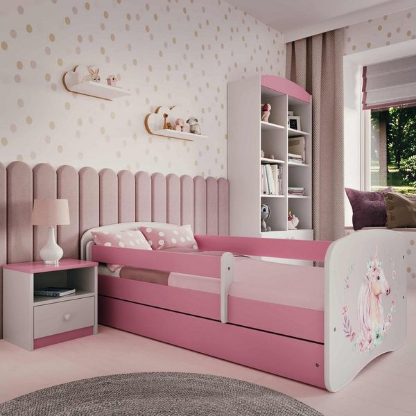 Raumhirsch Furniture Kinderbett 70x140, 80x160, 80x180 cm - Komplettset mit Matratze & Schublade (Bett für Mädchen, Einzelbett Kinder 2–12, mit Rausfallschutz & Lattenrost), verschiedene Farben & Designs