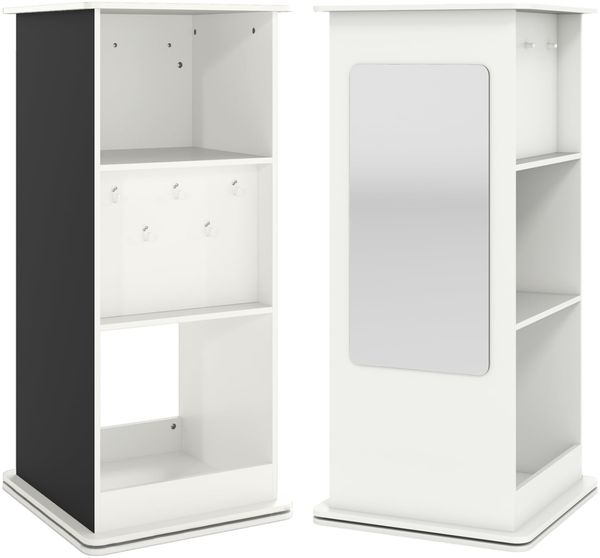 Kinderregal Holz 360° drehbares Eck-Regal mit Tafel Spiegel Haken & offenen Fächern Kinderbücherregal Holzregal Weiß