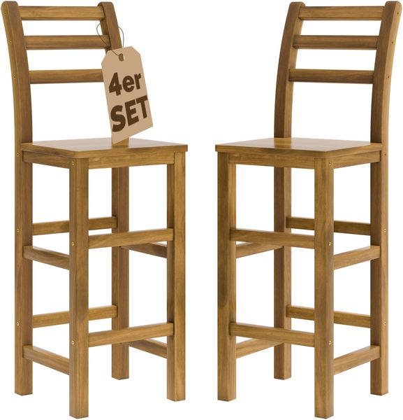 Casaria 4er Set Barhocker mit Lehne Akazie Holz Massiv 150 kg Belastbar Tresenhocker Tresenstuhl Barstuhl Hocker Bar