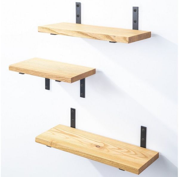 LAMO Manufaktur Wandregal Wandhalter 3er Set, Komplett-Set gerade Kante, 20mm stake Massivholzplatte
