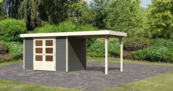 Gartenhaus Askola 4 - 302x217 cm mit Anbaudach 2,40m, 19 mm Holz terragrau, Karibu