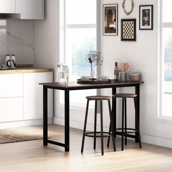 Barhocker Set 2er Industrial Stil Stahl schwarz Holzoptik Sitz Fußstütze für 89-99cm Theke