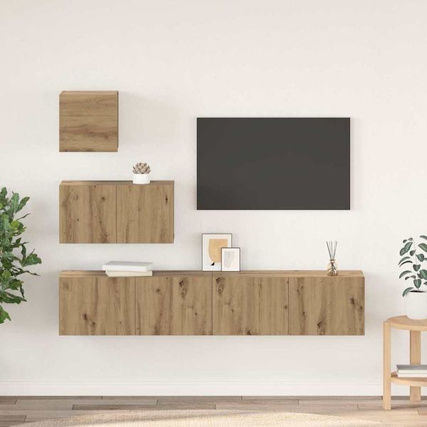 vidaXL TV-Schrankset Wandmontiert 4 pcs Artisan-Eiche Holzwerkstoff 3393437