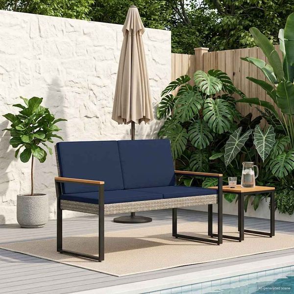 vidaXL Bank Outdoor Grau und Marineblau 107 x 61 x 80 cm Poly-Rattan 42025340