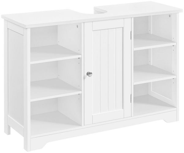 Yaheetech Waschbeckenschrank, mit offenen Ablagefächern, Einlegeboden verstellbar, Holz Weiß, 90 x 30 x 60 cm
