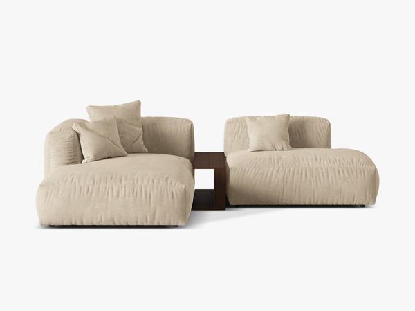 Micadoni Ecksofa Martina 2-Sitzer mit Couchtisch Links Samt Helles Beige