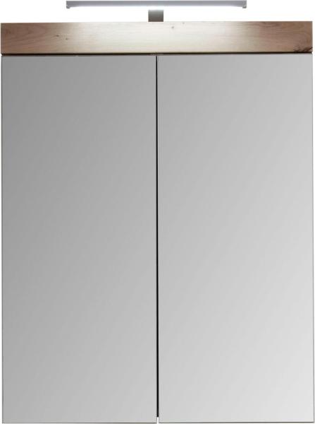 trendteam smart living Badezimmer Spiegelschrank Spiegel Amanda, 60 x 77 x 17 cm in Asteiche / Weiß Hochglanz mit viel Stauraum inklusive Beleuchtung