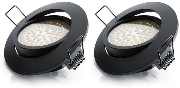 Brandson LED Einbaustrahler dimmbar & schwenkbar, Deckenspots, Aluminium Rahmen, schwarz, Dimmfunktion, Schwenkmechanismus (40° vertikal), LED fest integriert, warmweiß, Einbauleuchte / Spots ultra flach, Abstrahlwinkel 120 Grad, 2er Set