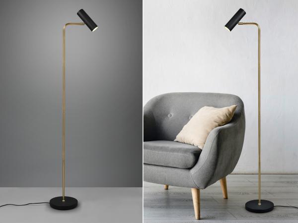 LED Stehlampe in Messing & Schwarz matt, Spot schwenkbar, Höhe 151cm