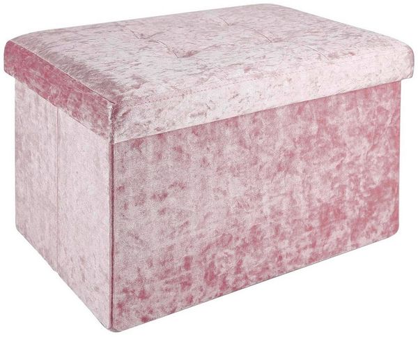 Intirilife Sitzbank (Faltbare Sitzbank 49 x 30 x 30 cm in Samt Ros), Sitzwürfel mit Stauraum und Deckel mit Samtbezug Sitzhocker