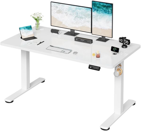 Devoko Elektrisch Höhenverstellbarer Schreibtisch 130 x 60cm, Stabiler Schreibtisch Höhenverstellbar Tisch, Steh-Sitz Bürotisch, Computertisch mit Memory-Funktion, Stehpult, Standing Desk, Weiß Bild 2