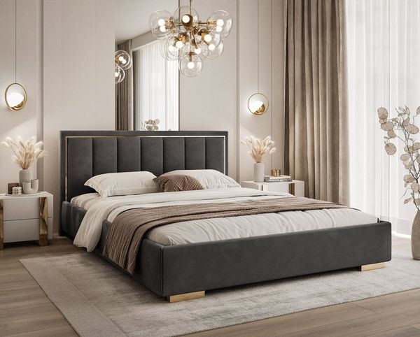 Lookway Polsterbett AURELIA mit Bettkasten und Metallgestell 140x200 – Jasmine 96, Ohne Matratze