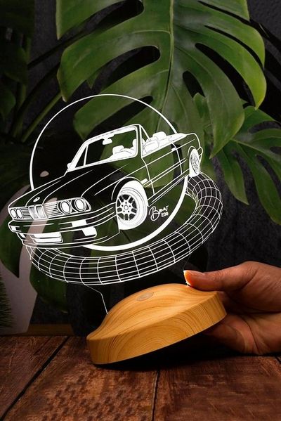Geschenkelampe LED Nachttischlampe Klassische Automobile Nachttischlampe 3D Licht mit Gravur für AutoFans, Leuchte 7 Farben fest integriert, Geschenk für Männer, Jungen