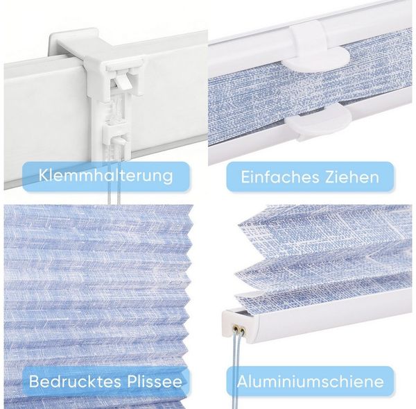 Sekey Plissee Plissee ohne Bohren Lichtschutz Rollo Klemmfix für Fenster & Tür Bild 4
