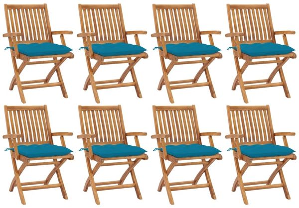 vidaXL Klappbare Gartenstühle mit Kissen 8 Stk. Massivholz Teak 3072796