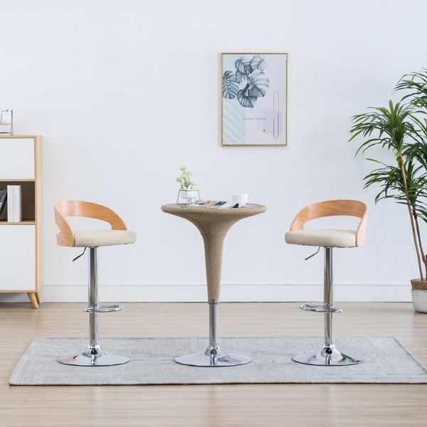 vidaXL Barhocker 2 Stk. Cremeweiß Kunstleder und Bugholz 283147