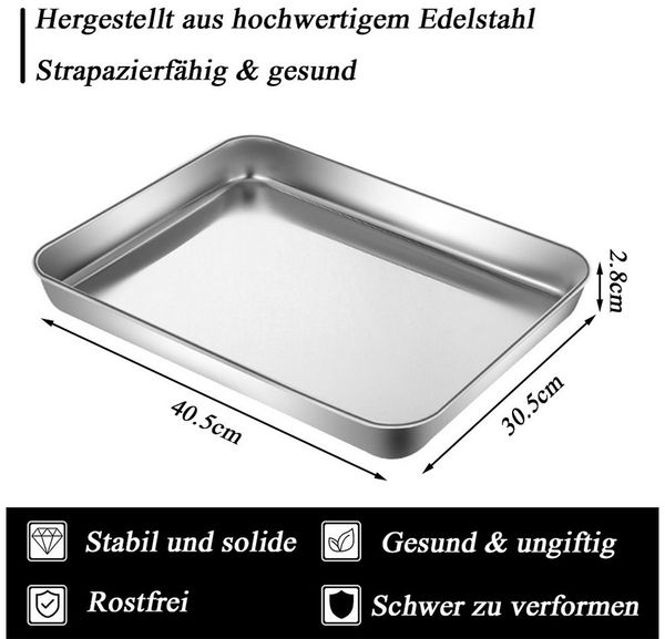 TUWENA Backform Backblech, Edelstahl Ofenblech Kuchenblech, Tortenplatte Rechteckig
