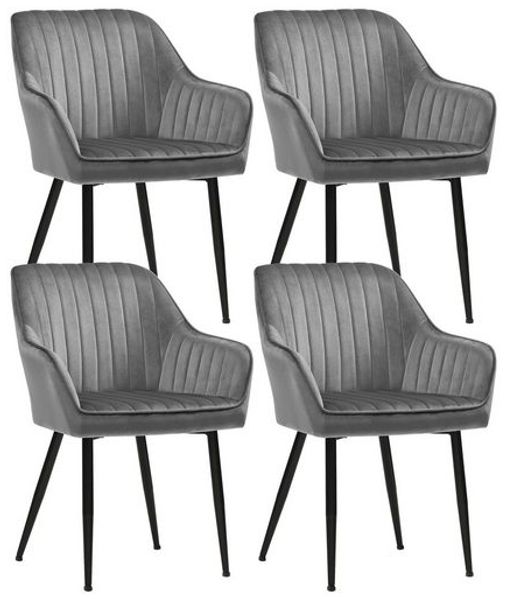 SONGMICS Esszimmerstuhl mit Armlehnen, 4er Set, Samt, 62,5 x 60 x 85 cm, Hellgrau