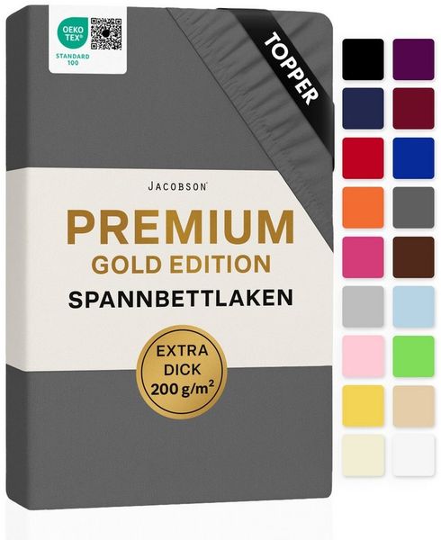 Jacobson Spannbettlaken TOPPER PREMIUM 200 g/m² Jersey aus 97% Baumwolle & 3% Elasthan, Extra dichtes Bettlaken für maximalen Halt