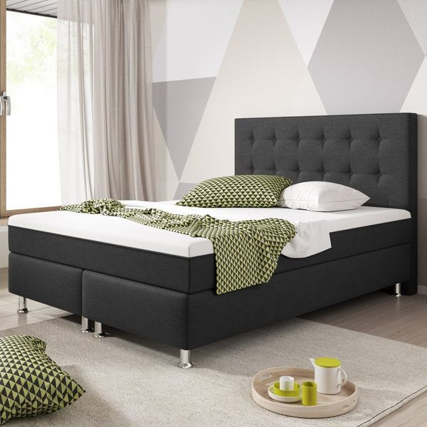 inter Boxspringbett K Plus mit integriertem Topper 140x200 Webstoff (TOP AKTION, Kopfteil,Matratzen), SOFORT LIEFERBAR