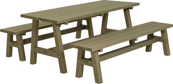 Plus Country Plankengarnitur - Tisch und 2 Bänke RAL 7023 Graubraun