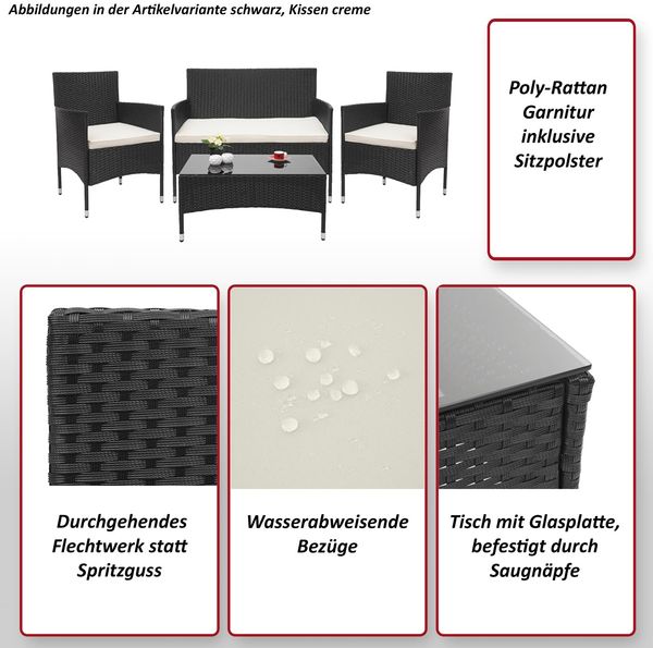 Poly-Rattan Garnitur HWC-F55, Balkon-/Garten-/Lounge-Set Sofa Sitzgruppe ~ braun, Kissen dunkelgrau Bild 2