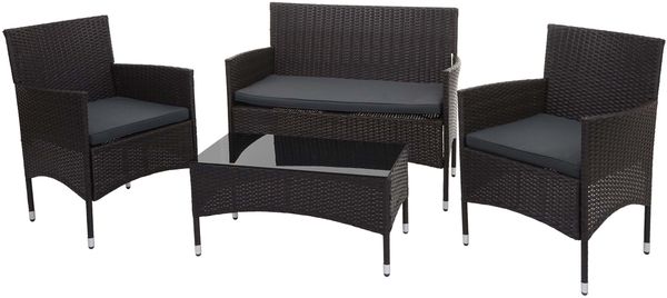 Poly-Rattan Garnitur HWC-F55, Balkon-/Garten-/Lounge-Set Sofa Sitzgruppe ~ braun, Kissen dunkelgrau Bild 8