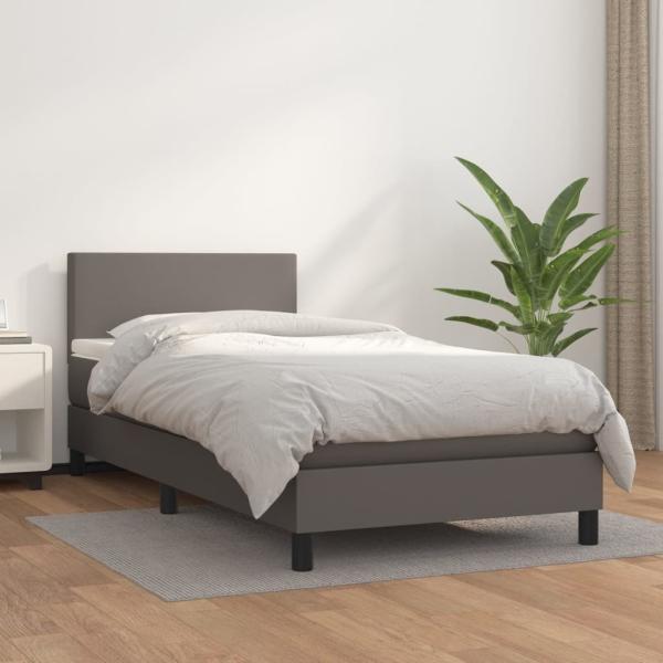 vidaXL Boxspringbett mit Matratze Grau 90x200 cm Kunstleder 3140985