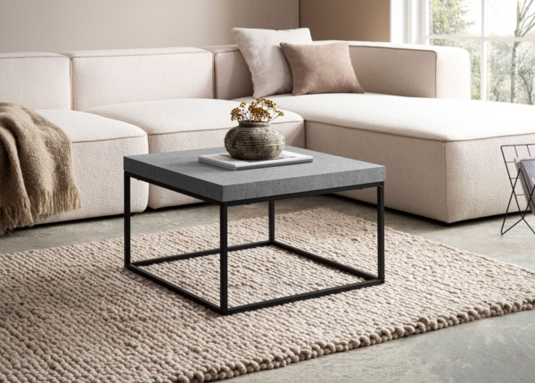 Couchtisch 60 x 60 x 38 cm Grau Sofatisch in Beton-Optik Modern, Design Wohnzimmertisch Quadratisch, Loungetisch Klein, Kaffeetisch Metallbeine Bild 3